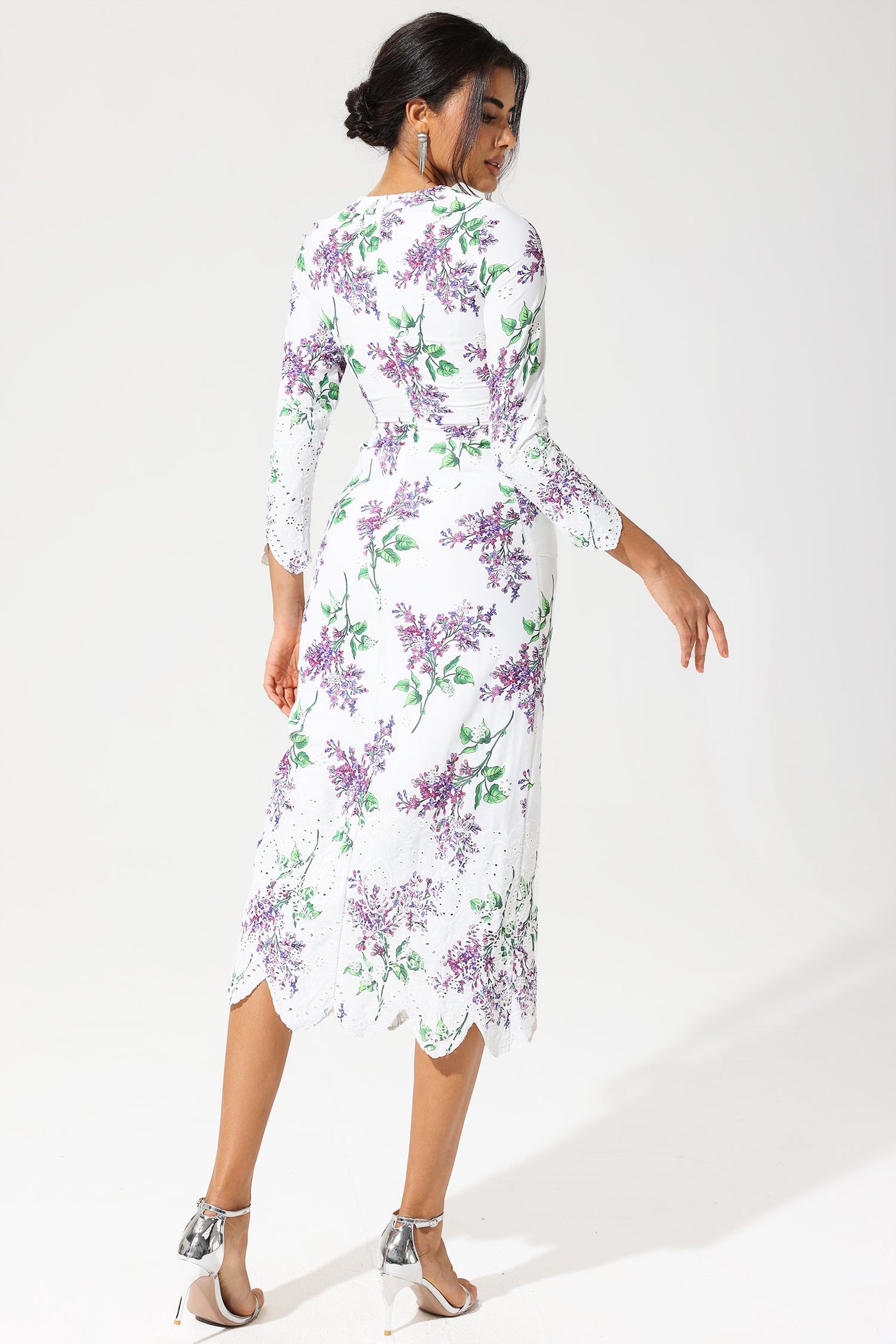 Reyanna™ | Floral Long Sleeve Crew Collar Broderie Anglaise Maxi Dress