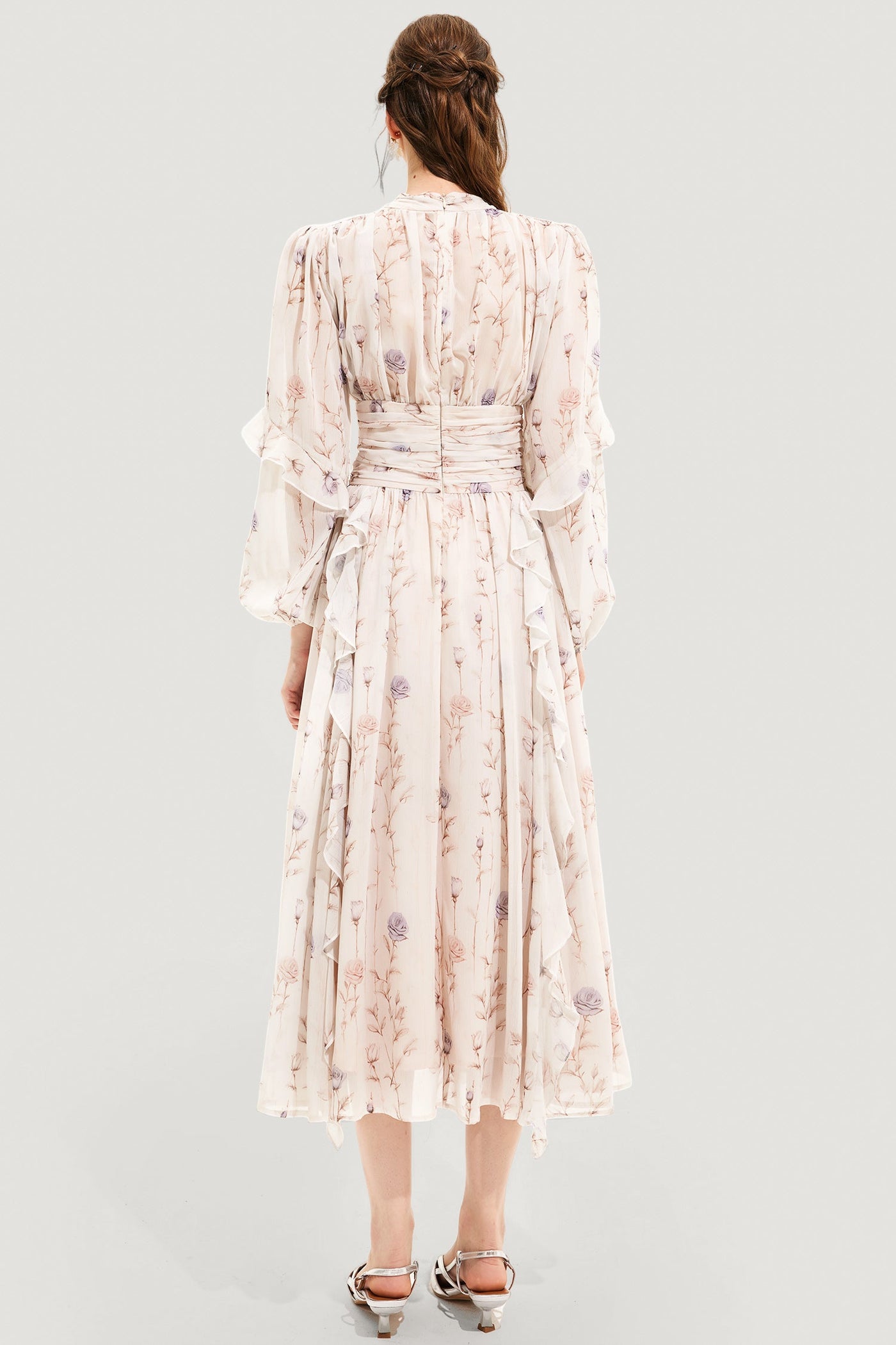 Reyanna™ | Floral Round Neck Puff Sleeve Midi Dress