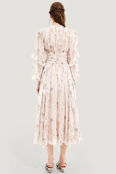 Reyanna™ | Floral Round Neck Puff Sleeve Midi Dress