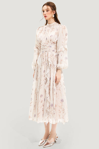 Reyanna™ | Floral Round Neck Puff Sleeve Midi Dress