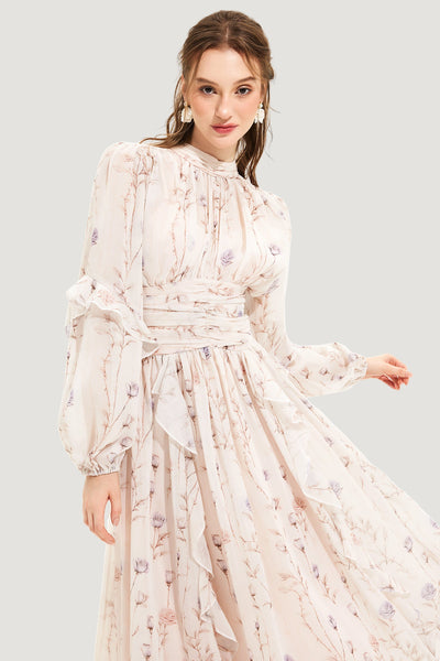 Reyanna™ | Floral Round Neck Puff Sleeve Midi Dress