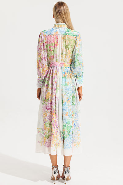 Reyanna™ | Floral Long Sleeves Midi Dress With Belt