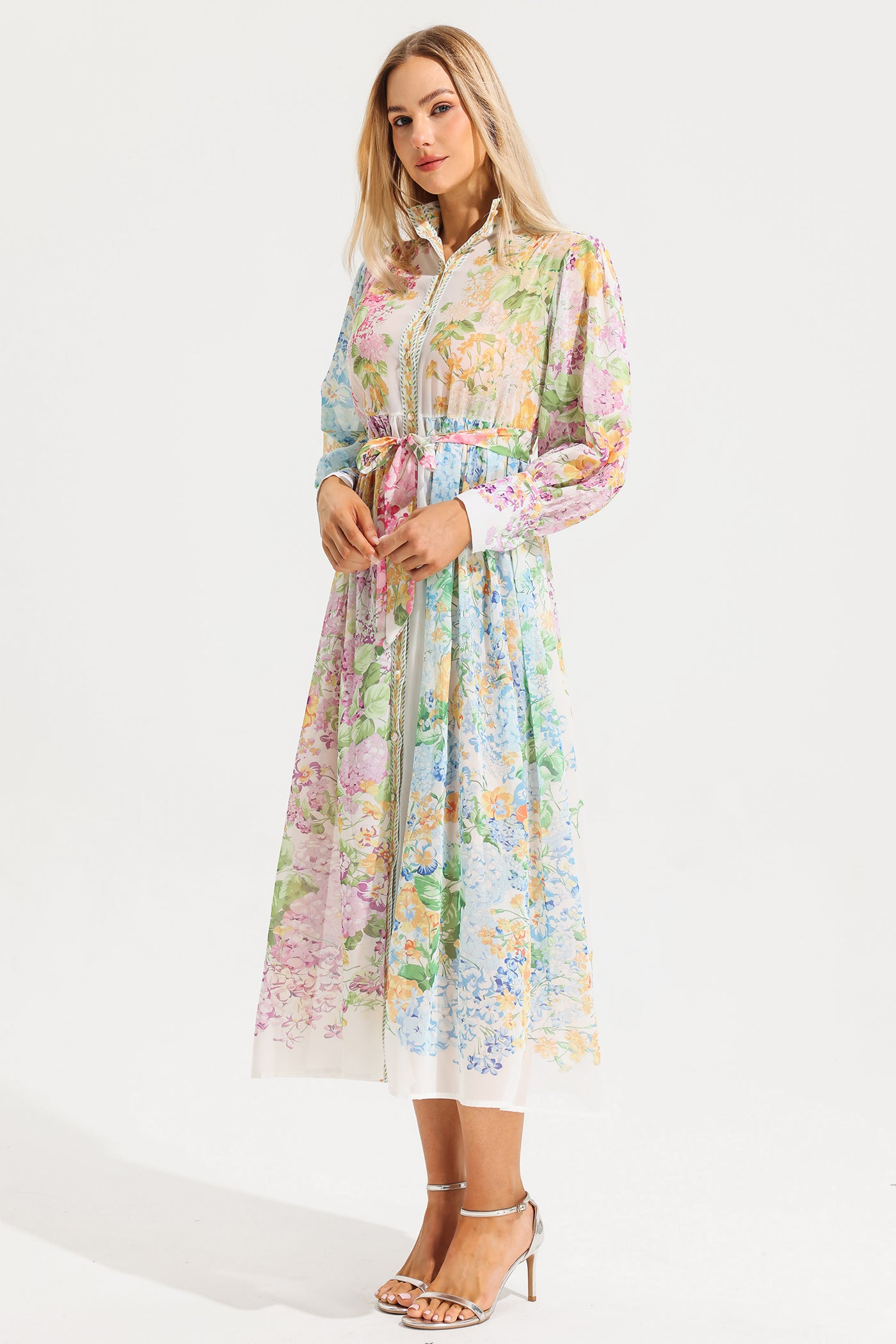 Reyanna™ | Floral Long Sleeves Midi Dress With Belt