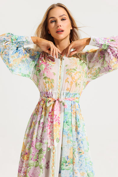 Reyanna™ | Floral Long Sleeves Midi Dress With Belt
