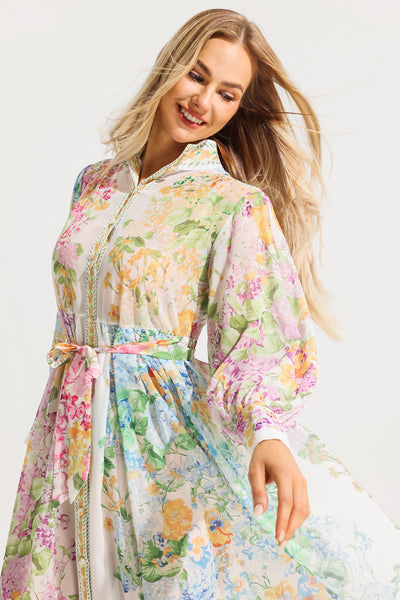 Reyanna™ | Floral Long Sleeves Midi Dress With Belt