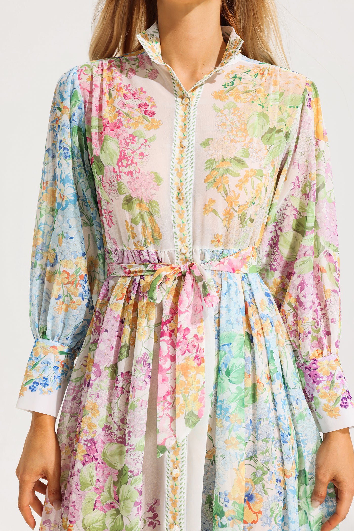 Reyanna™ | Floral Long Sleeves Midi Dress With Belt