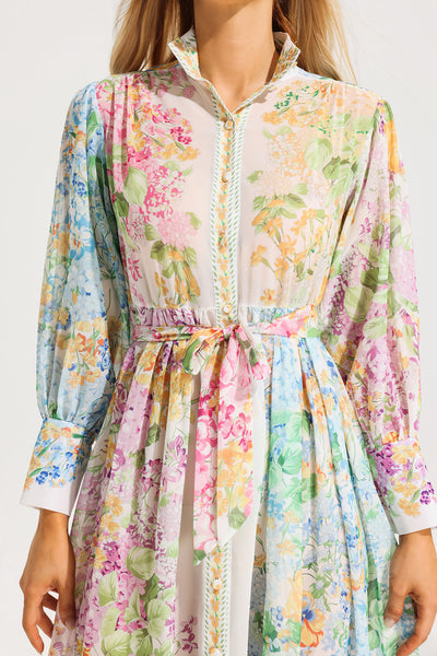 Reyanna™ | Floral Long Sleeves Midi Dress With Belt