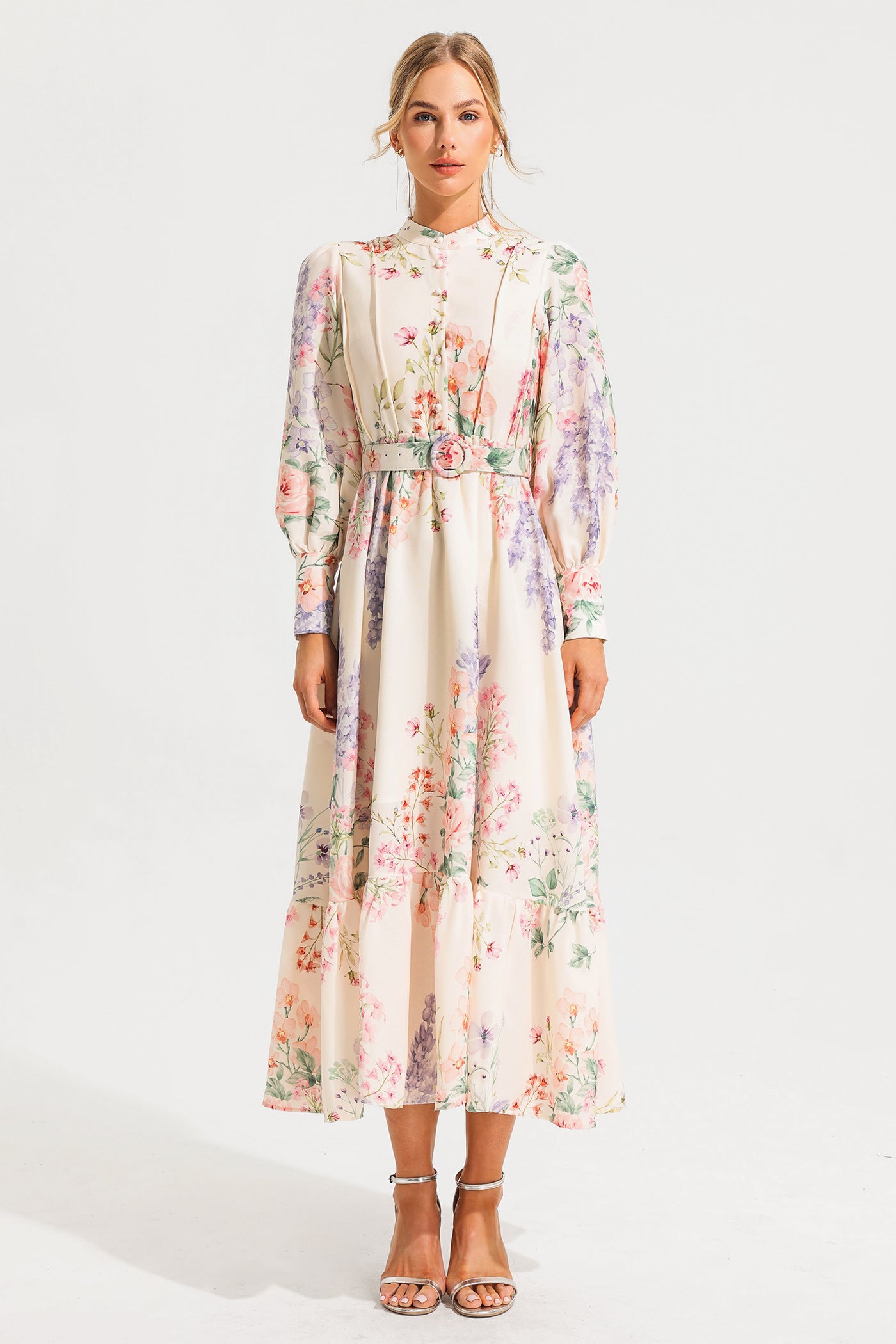 Reyanna™ | Floral Long Sleeve Maxi Dress With Belt