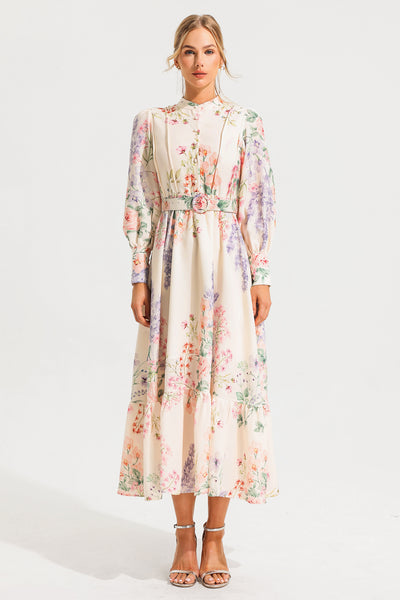 Reyanna™ | Floral Long Sleeve Maxi Dress With Belt