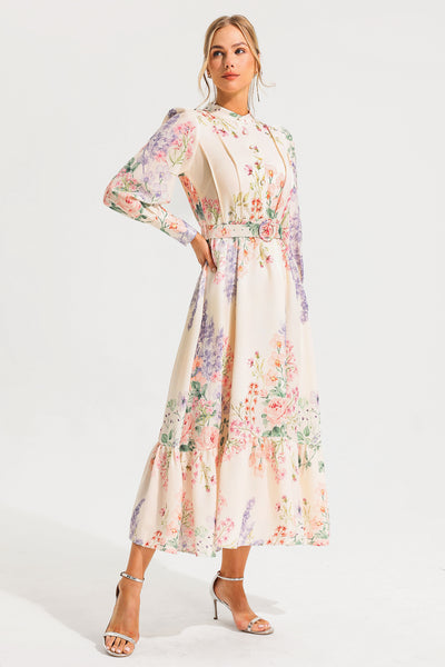 Reyanna™ | Floral Long Sleeve Maxi Dress With Belt