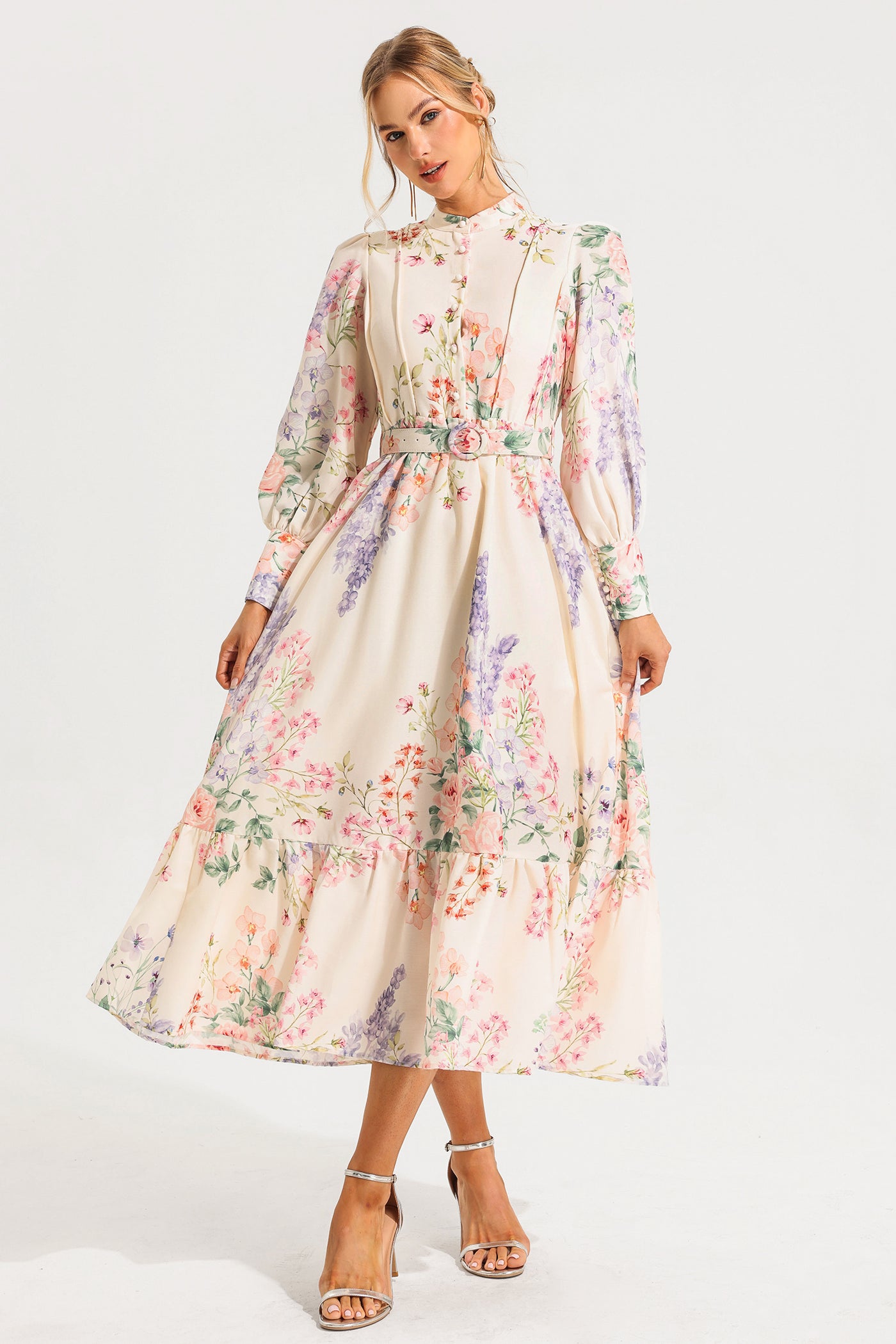 Reyanna™ | Floral Long Sleeve Maxi Dress With Belt