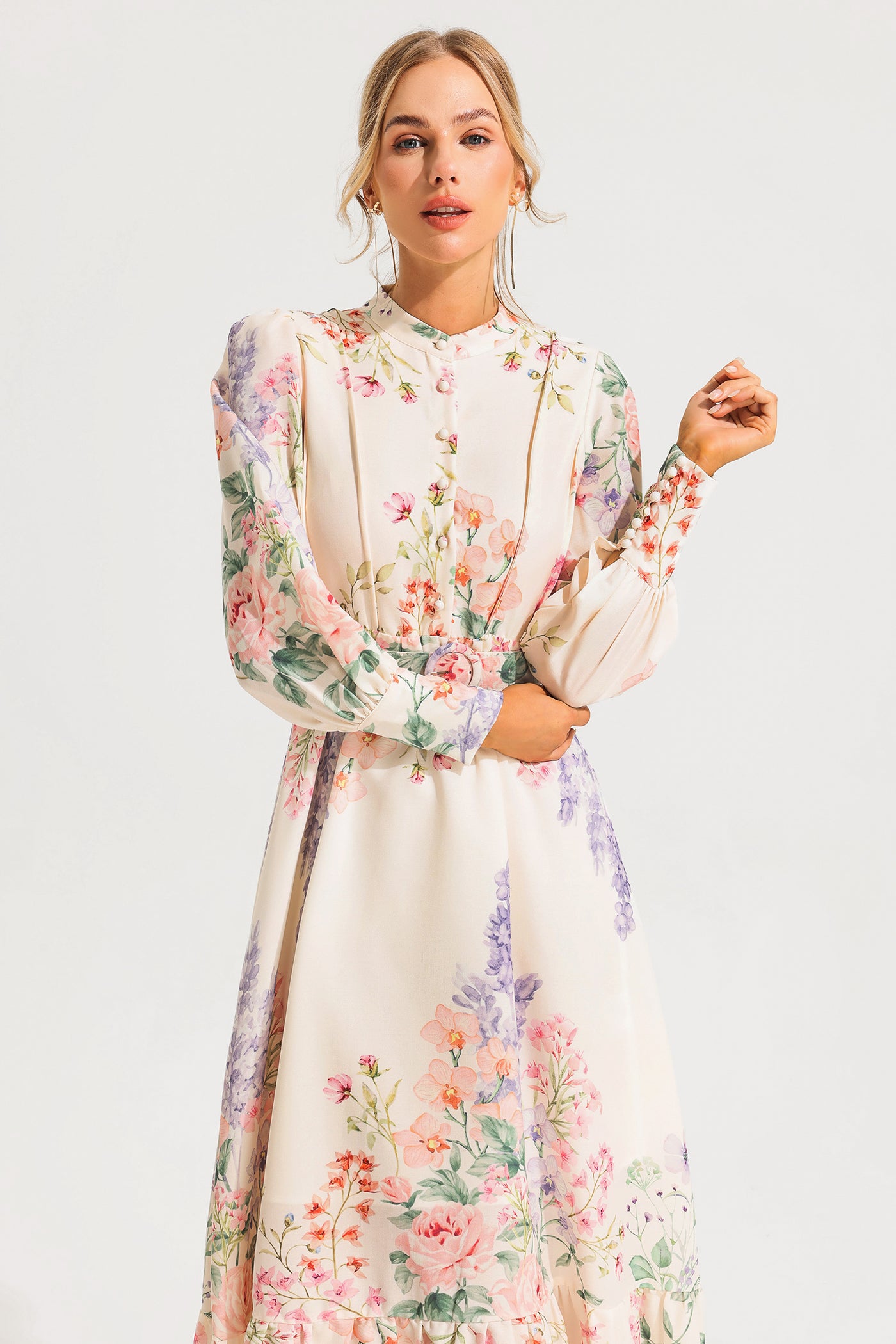 Reyanna™ | Floral Long Sleeve Maxi Dress With Belt