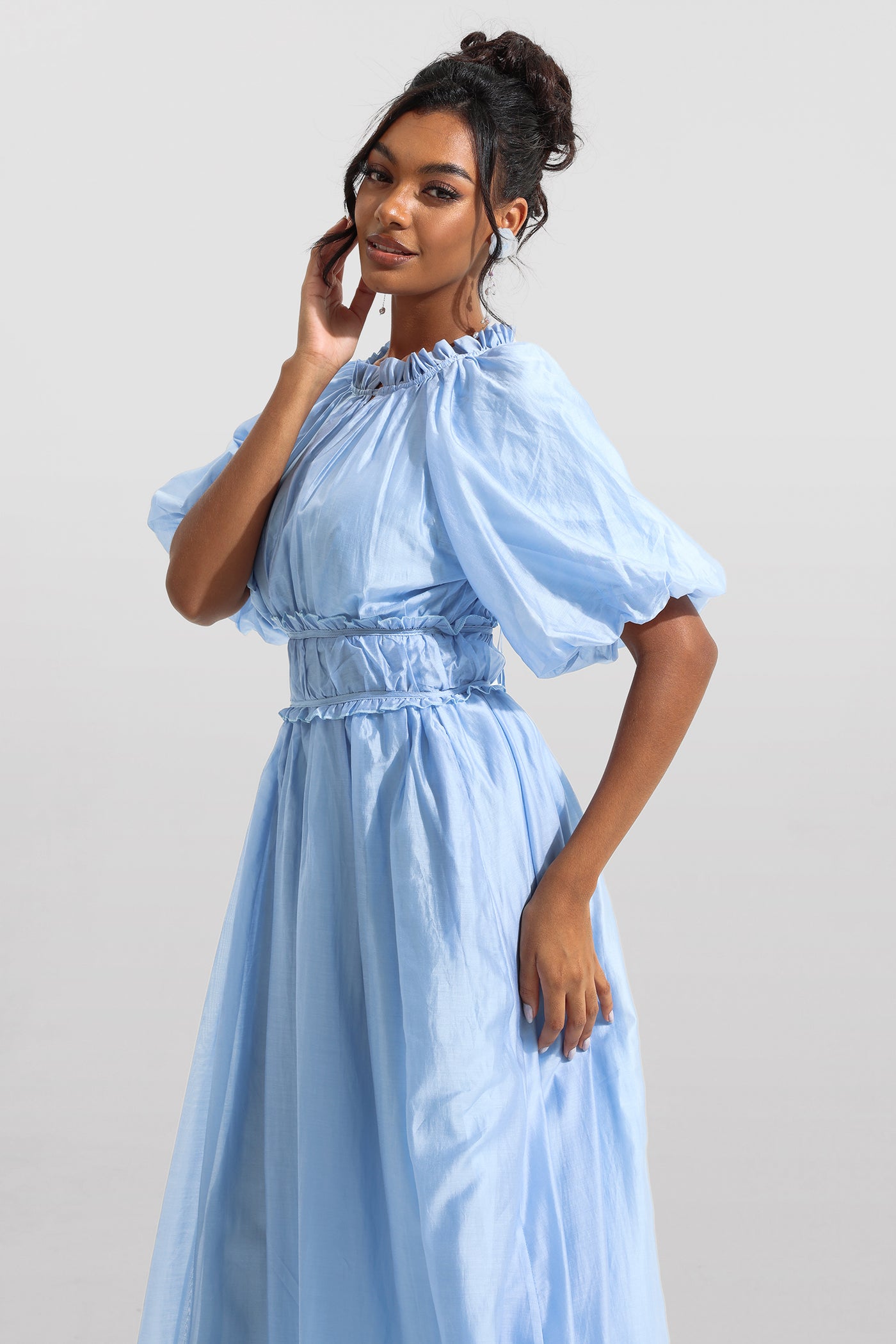Reyanna™ | Chiffon Raglan Sleeve Frill Midi Dress