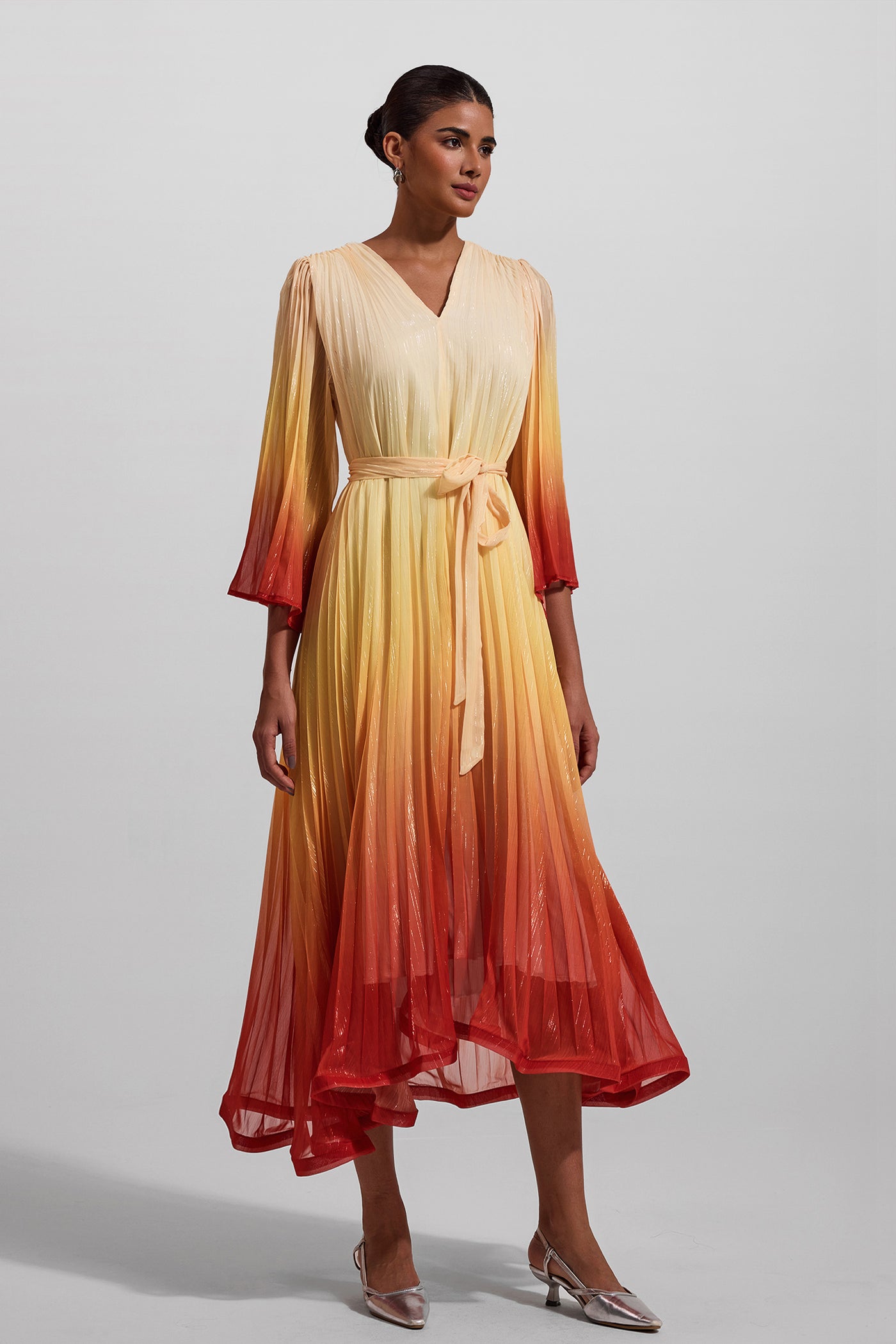 Reyanna™ | Gradient Color Lurex Ball Sleeve Midi Dress