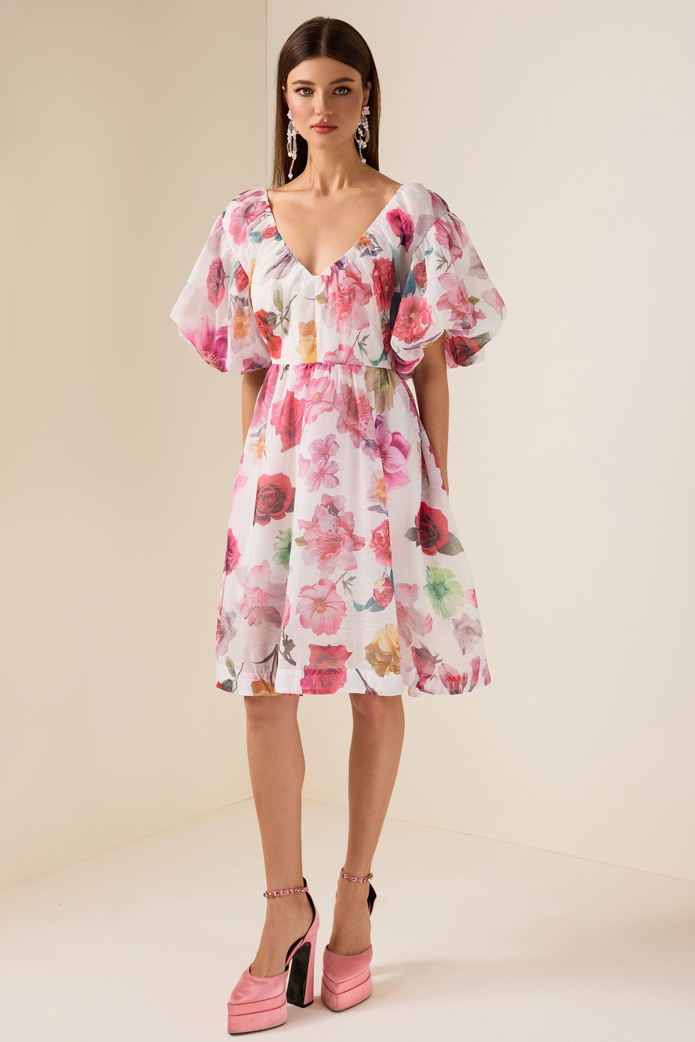 Reyanna™ | Floral V-Neck Puff Sleeve Mini Dress