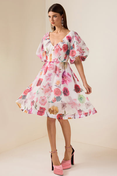 Reyanna™ | Floral V-Neck Puff Sleeve Mini Dress