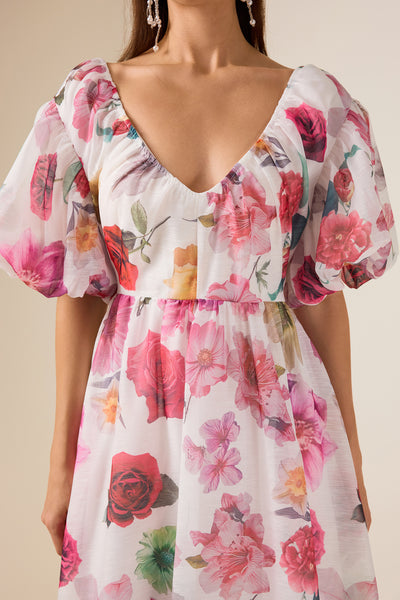 Reyanna™ | Floral V-Neck Puff Sleeve Mini Dress
