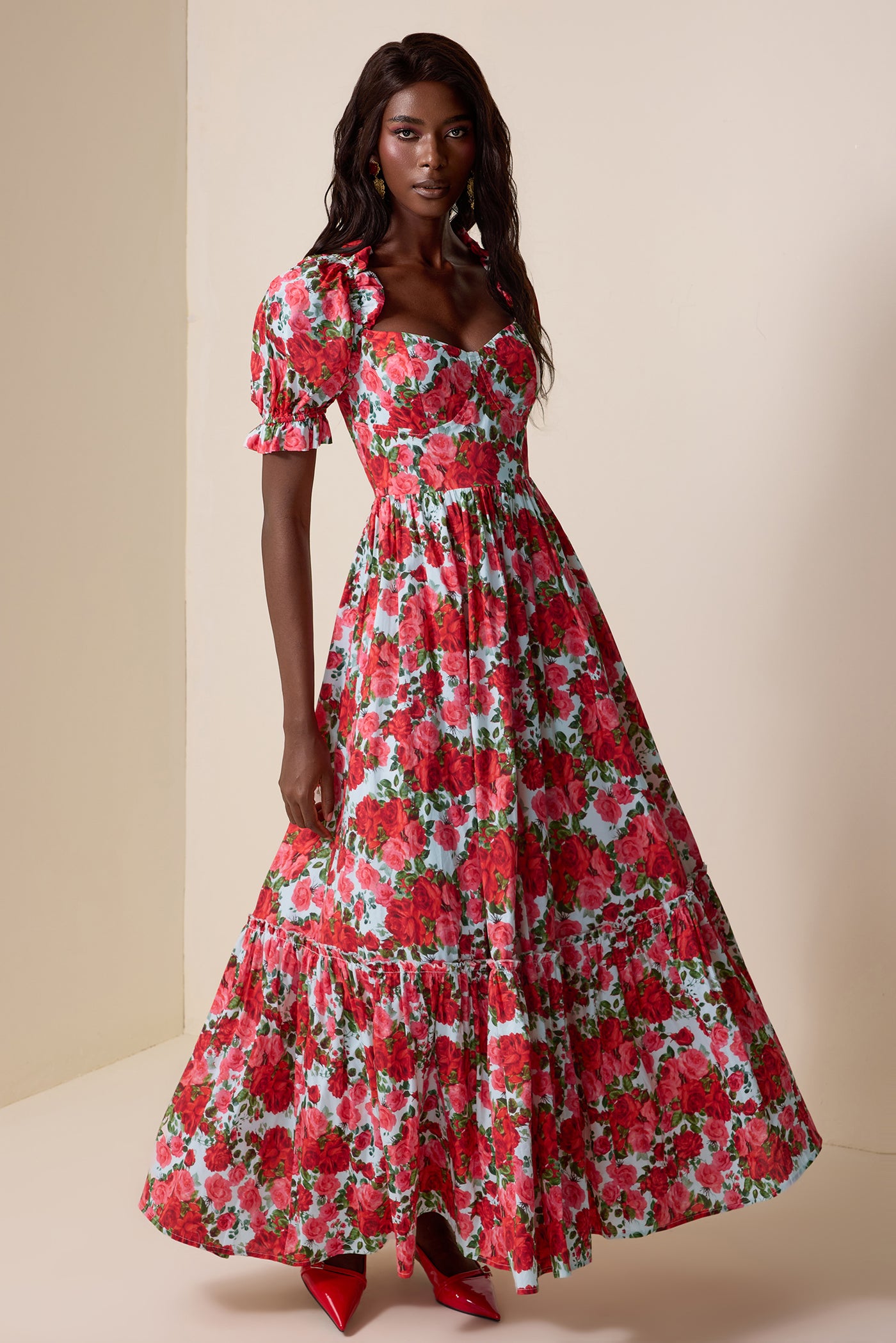 Reyanna™ | Floral Frill Puff Sleeve Maxi Dress