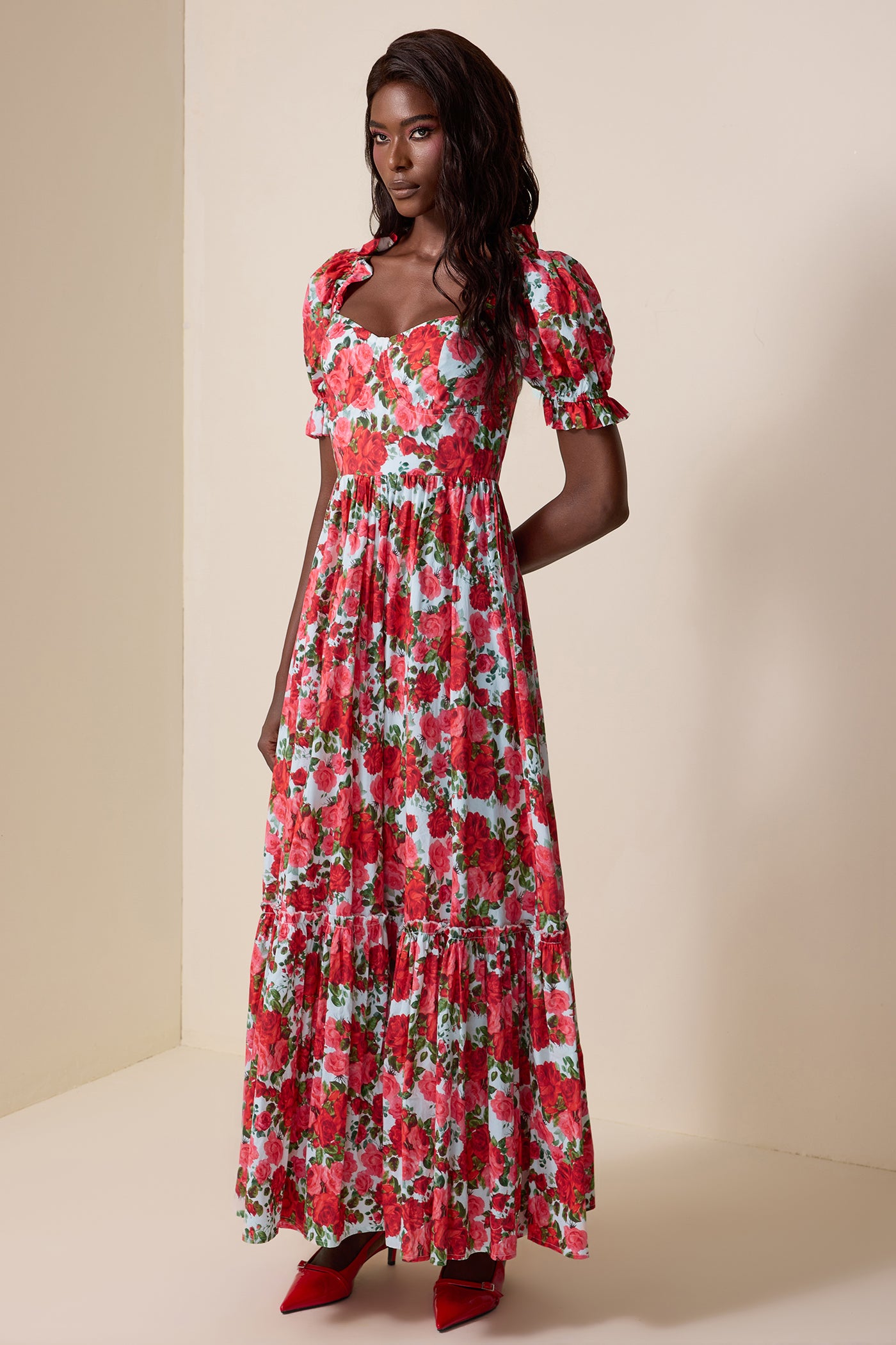 Reyanna™ | Floral Frill Puff Sleeve Maxi Dress