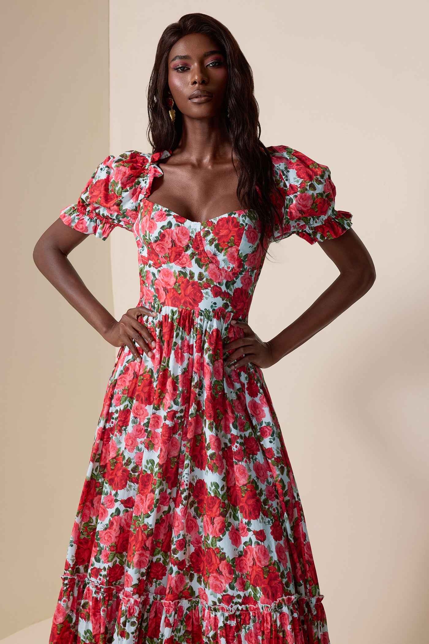 Reyanna™ | Floral Frill Puff Sleeve Maxi Dress