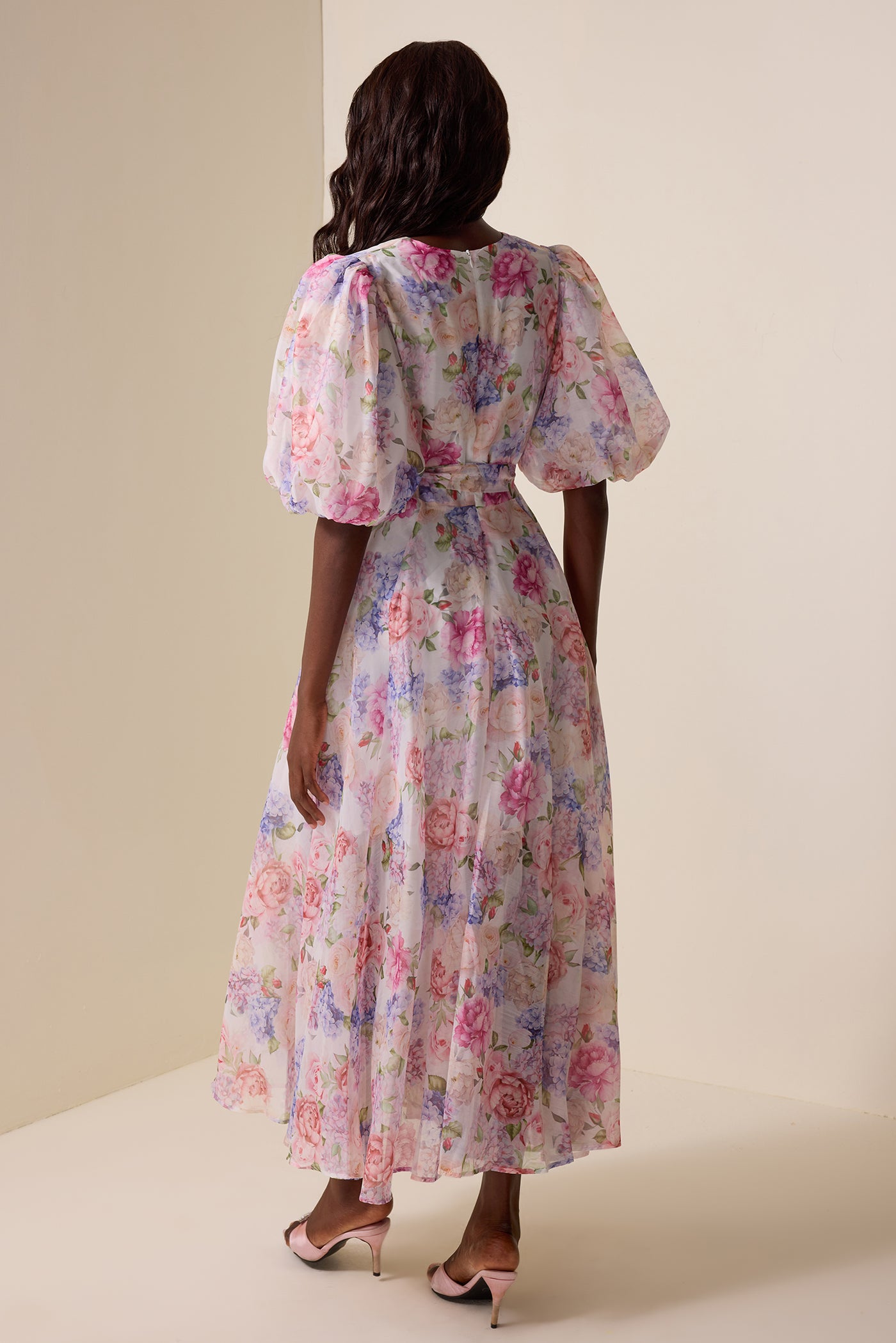 Reyanna™ | Floral V-Neck Lantern Sleeve Midi Dress