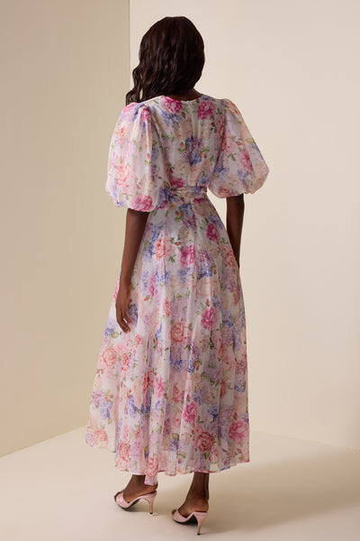 Reyanna™ | Floral V-Neck Lantern Sleeve Midi Dress