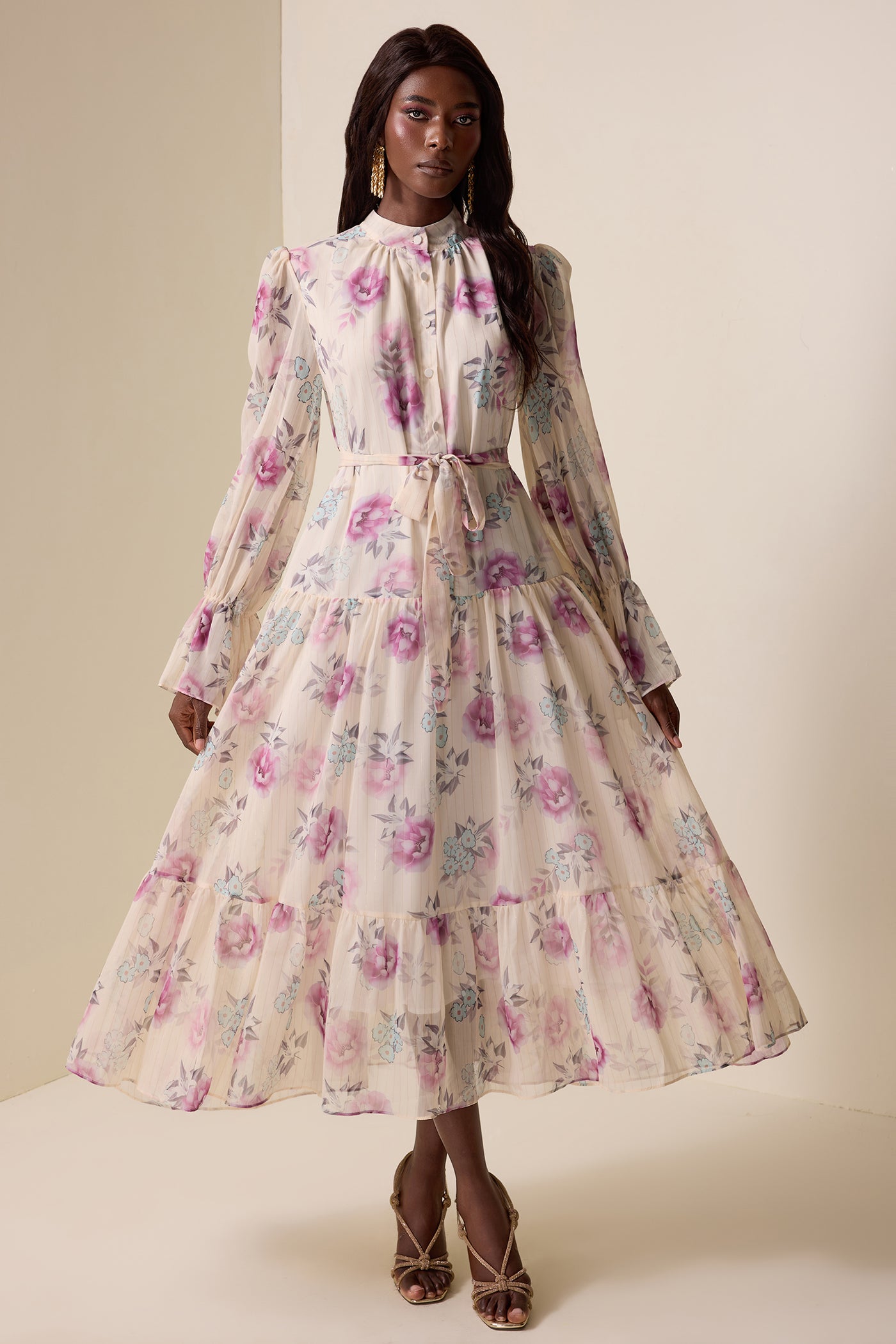 Reyanna™ | Floral Luxury Lantern Sleeve Midi Dress