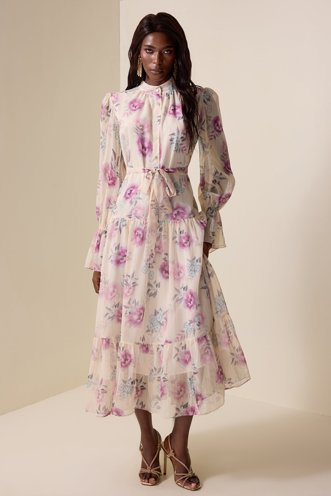 Reyanna™ | Floral Luxury Lantern Sleeve Midi Dress