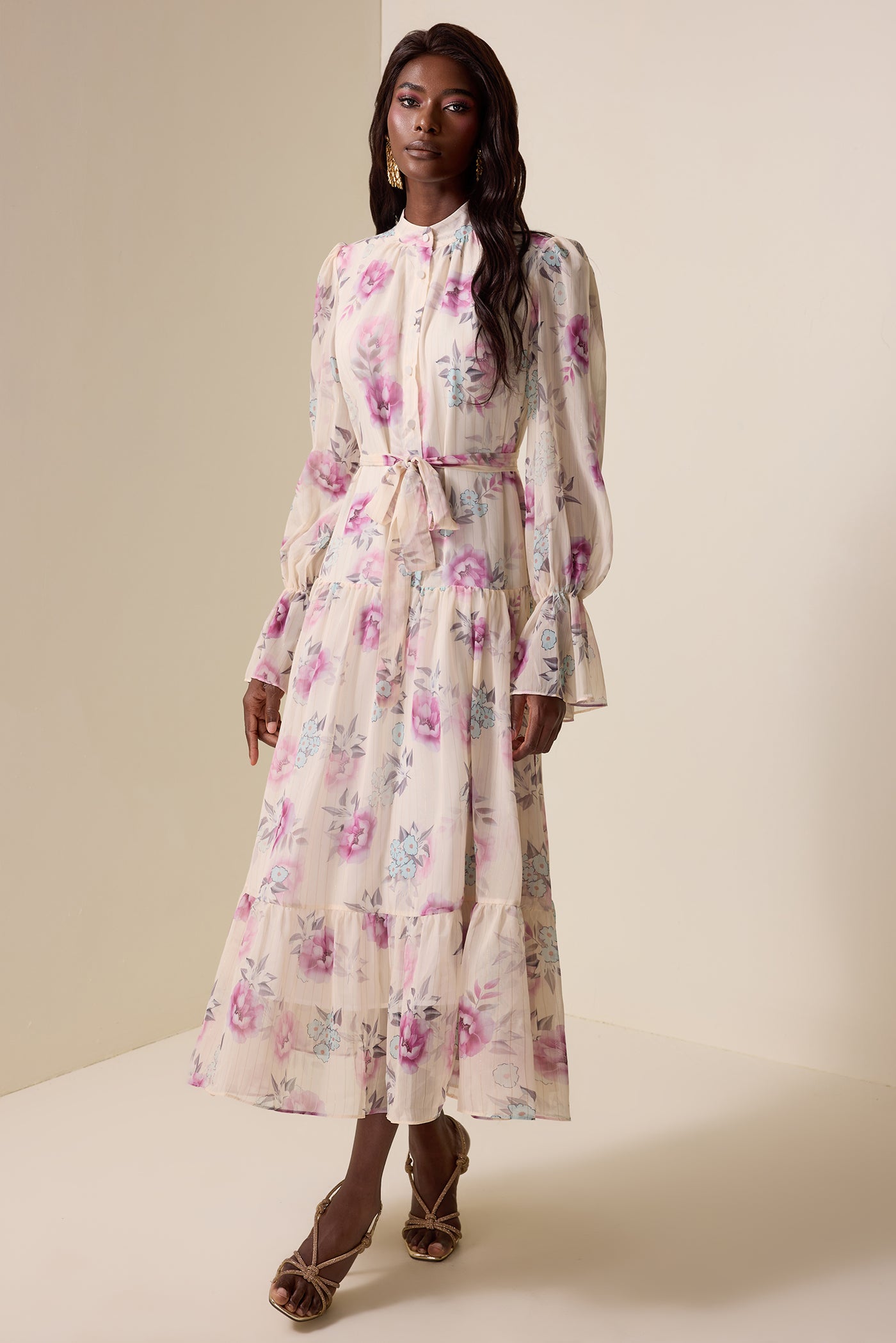 Reyanna™ | Floral Luxury Lantern Sleeve Midi Dress