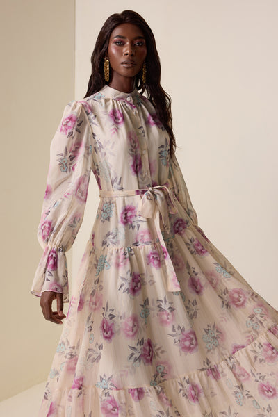 Reyanna™ | Floral Luxury Lantern Sleeve Midi Dress