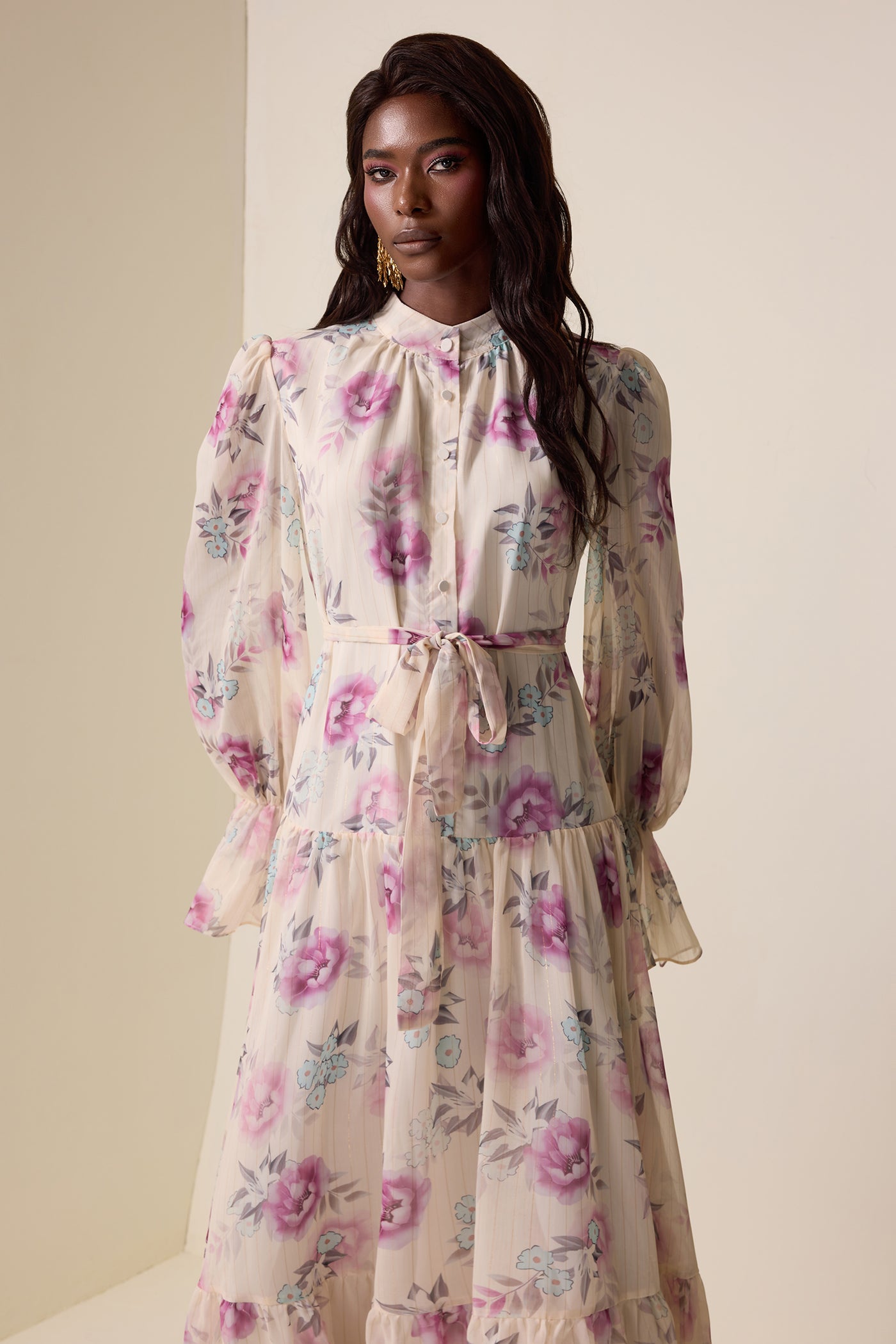 Reyanna™ | Floral Luxury Lantern Sleeve Midi Dress