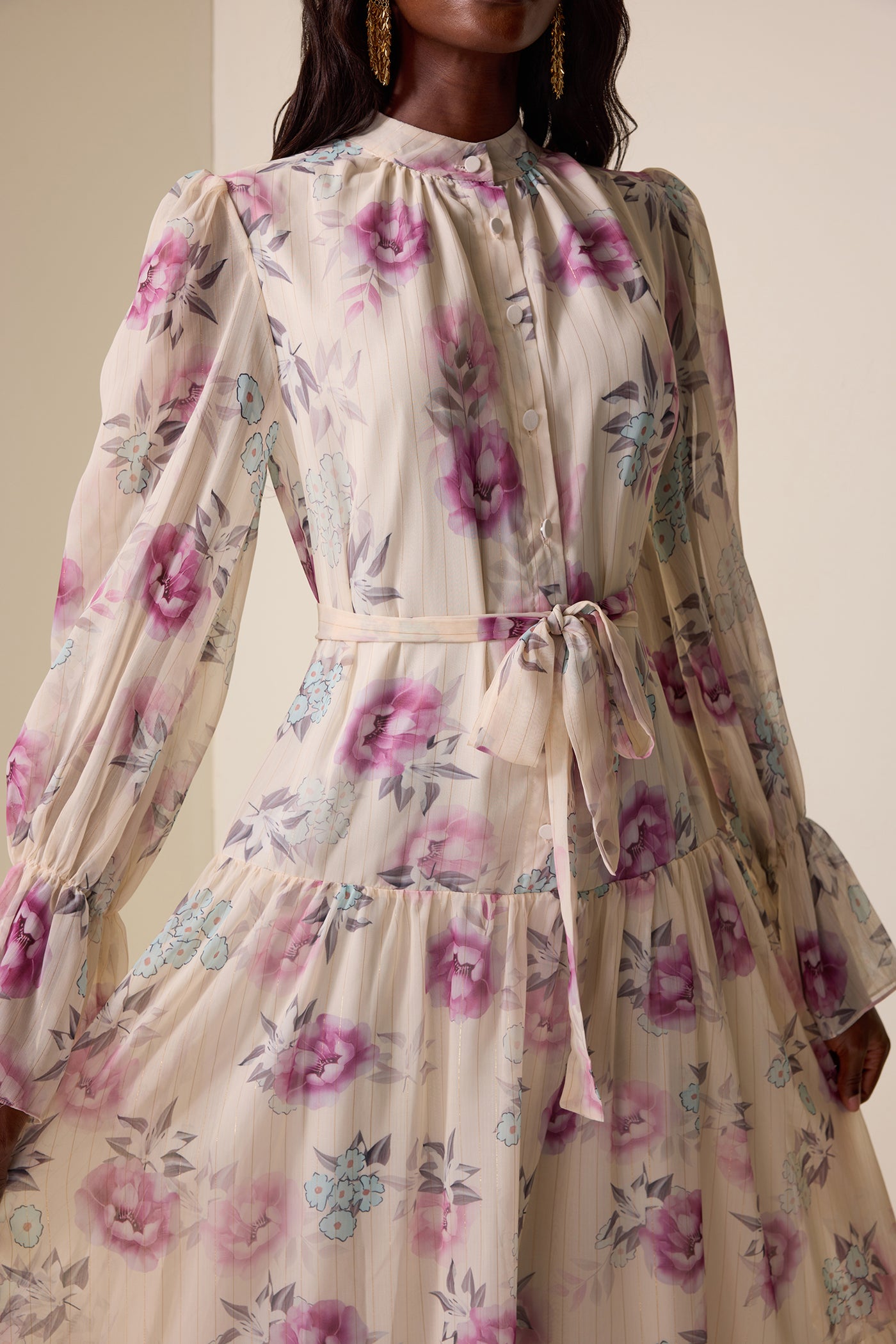Reyanna™ | Floral Luxury Lantern Sleeve Midi Dress