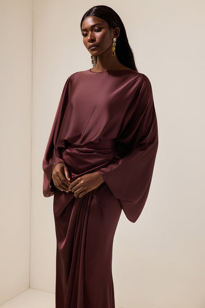 Reyanna™ | Satin Batwing Sleeve Top & Wrap Dress Midi Skirt Set