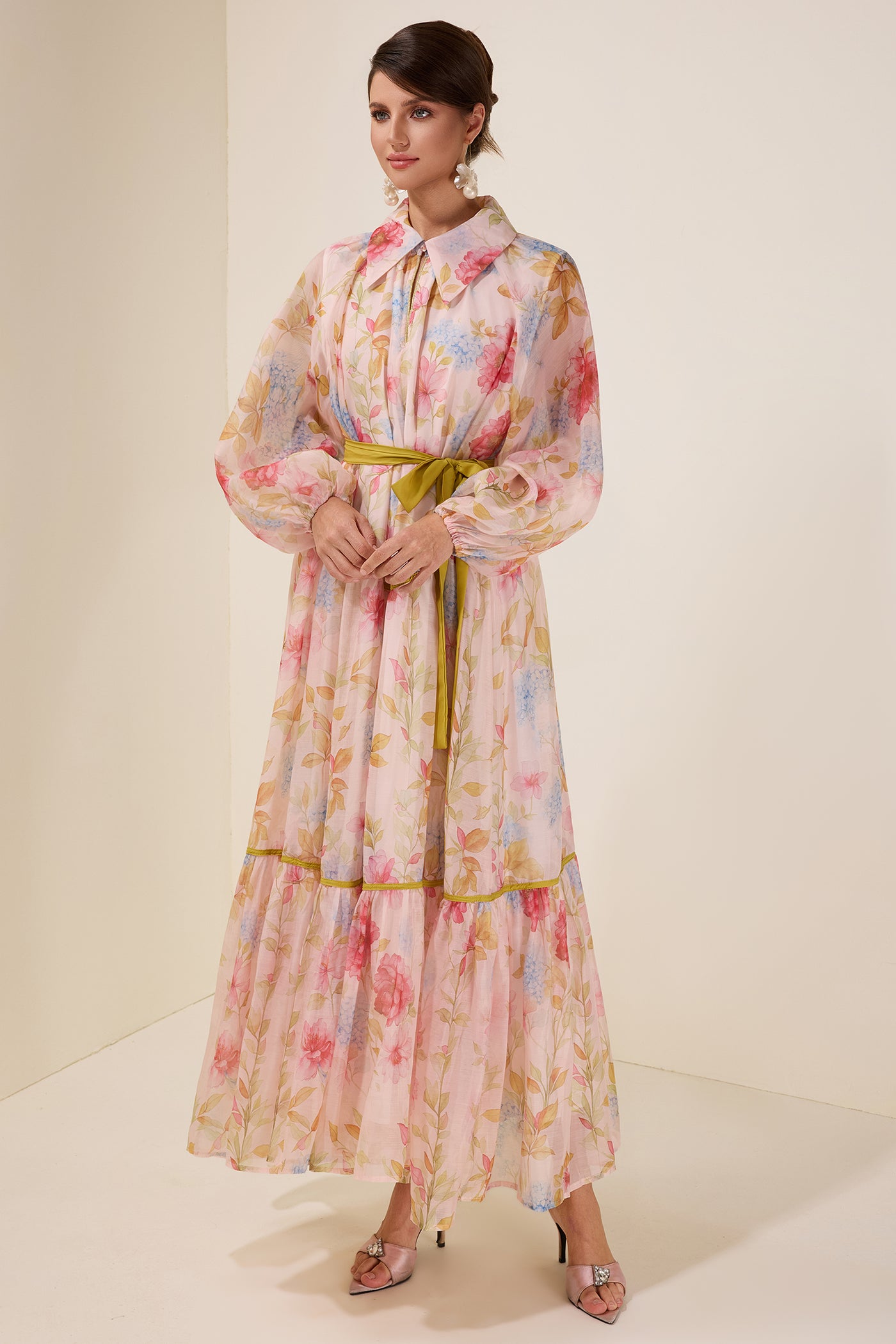 Reyanna™ | Floral Flapped Lantern Sleeve Midi Dress