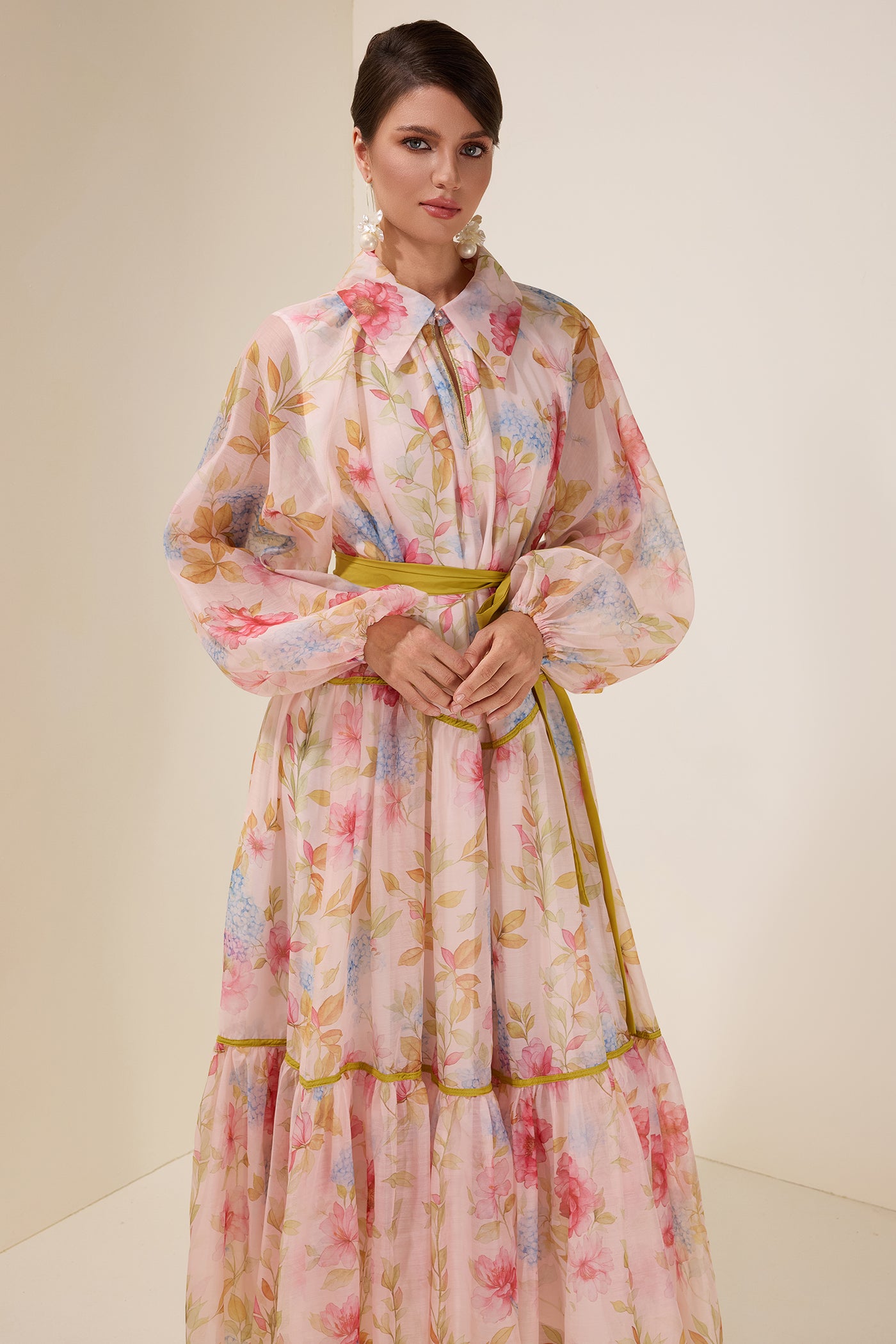 Reyanna™ | Floral Flapped Lantern Sleeve Midi Dress