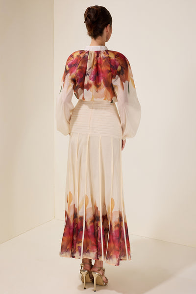 Reyanna™ | Floral Lace-Up Top & Pleated High Waist Midi Skirt Set
