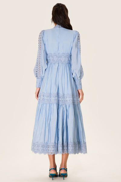 Reyanna™ | Lace Lantern Sleeve Solid Midi Dress