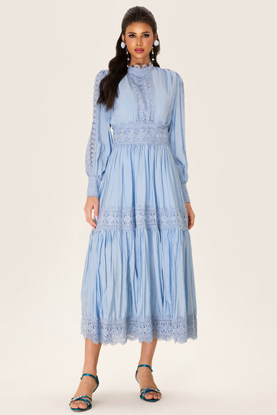 Reyanna™ | Lace Lantern Sleeve Solid Midi Dress