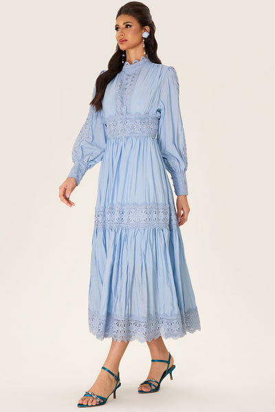 Reyanna™ | Lace Lantern Sleeve Solid Midi Dress