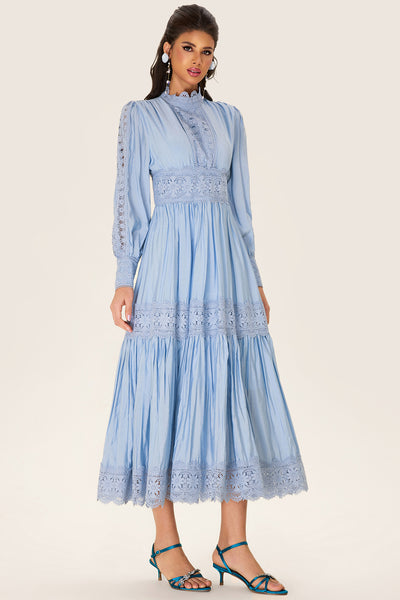 Reyanna™ | Lace Lantern Sleeve Solid Midi Dress