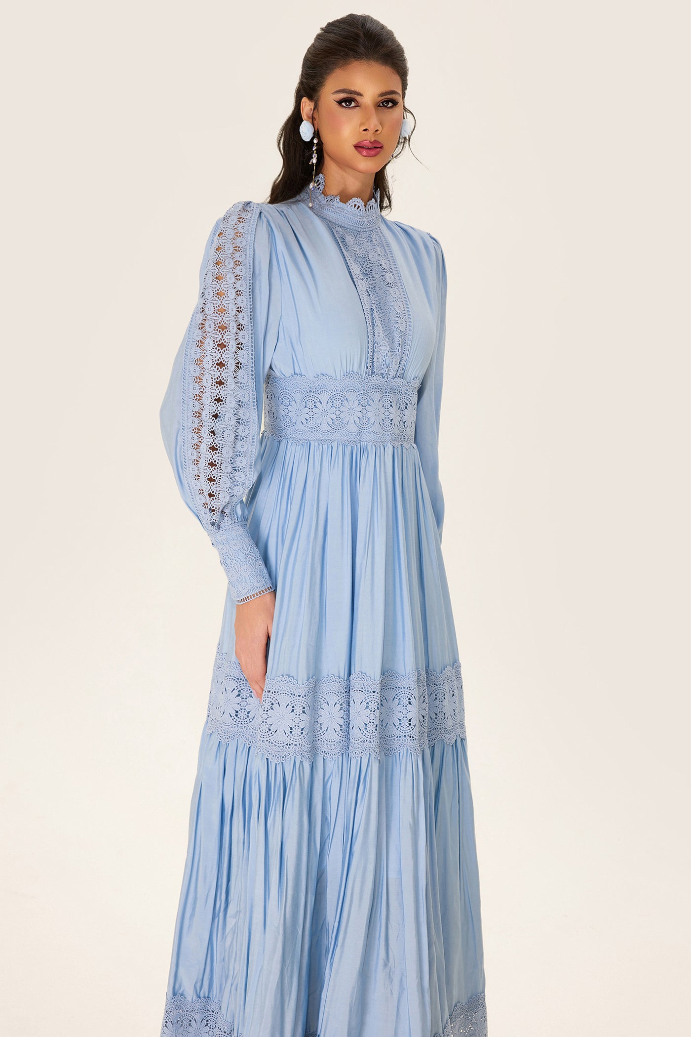 Reyanna™ | Lace Lantern Sleeve Solid Midi Dress