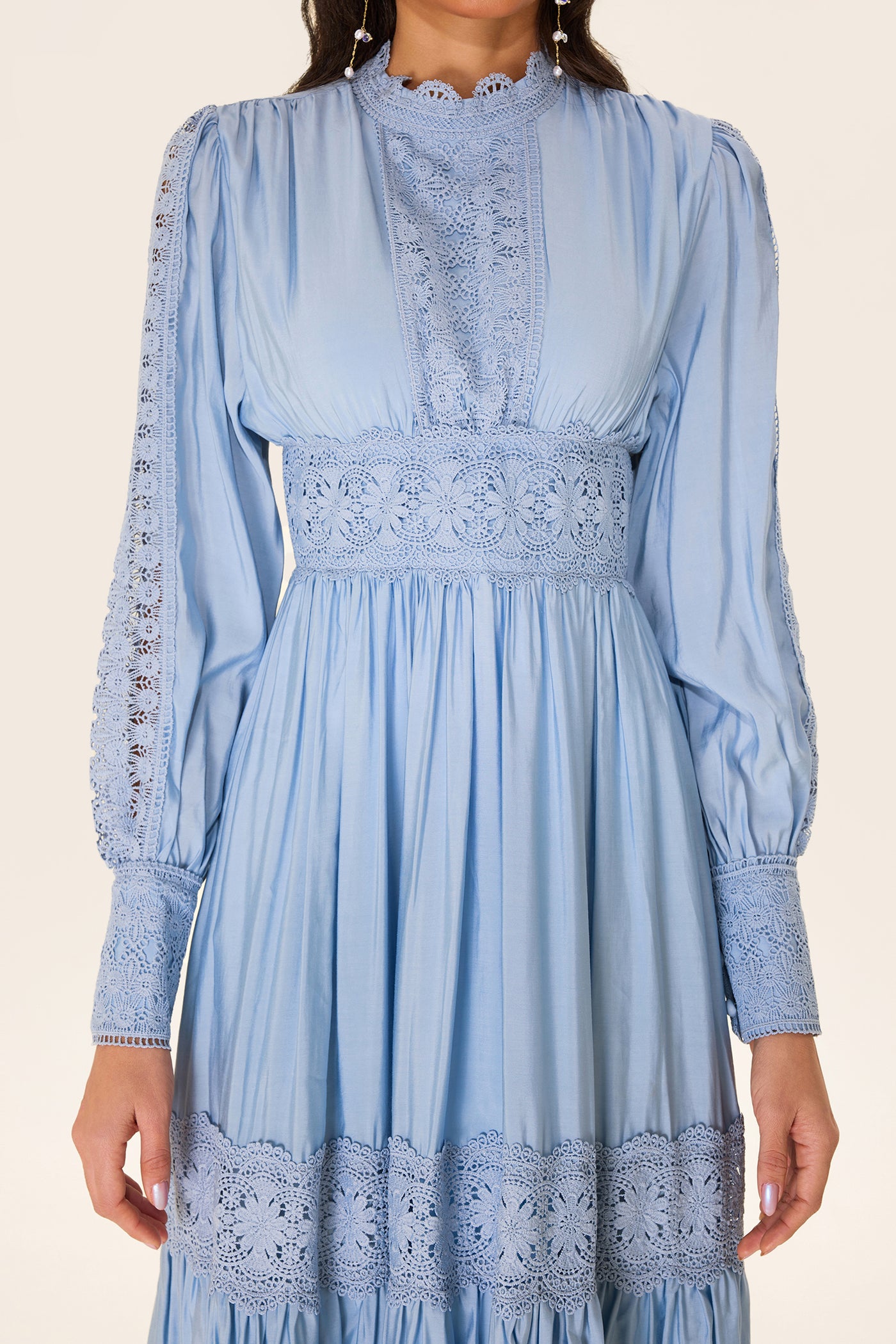 Reyanna™ | Lace Lantern Sleeve Solid Midi Dress
