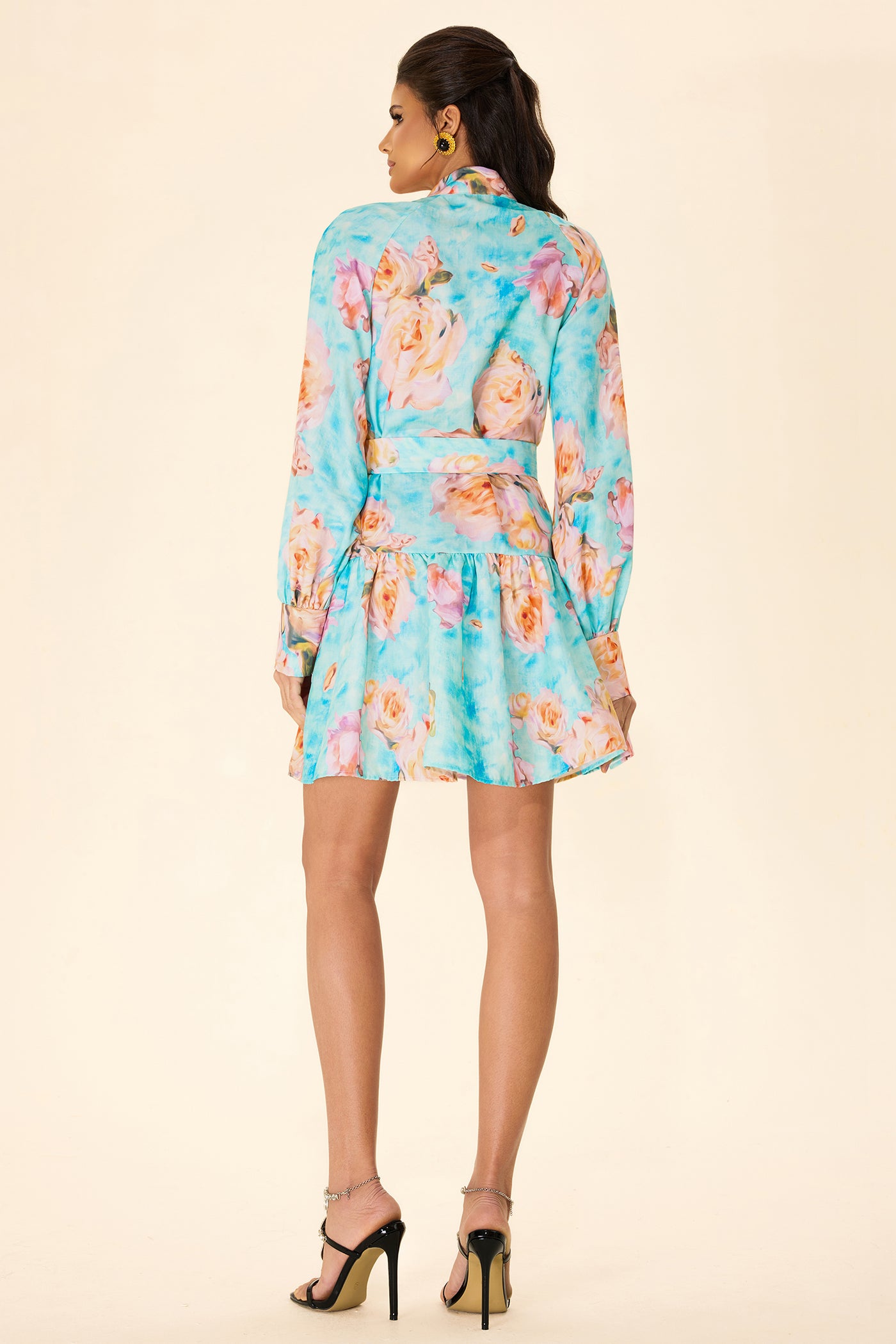 Reyanna™ | Floral Lantern Sleeve Mini Dress With Belt