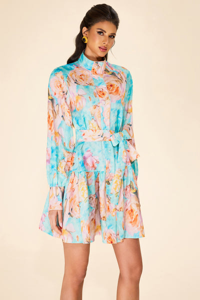 Reyanna™ | Floral Lantern Sleeve Mini Dress With Belt