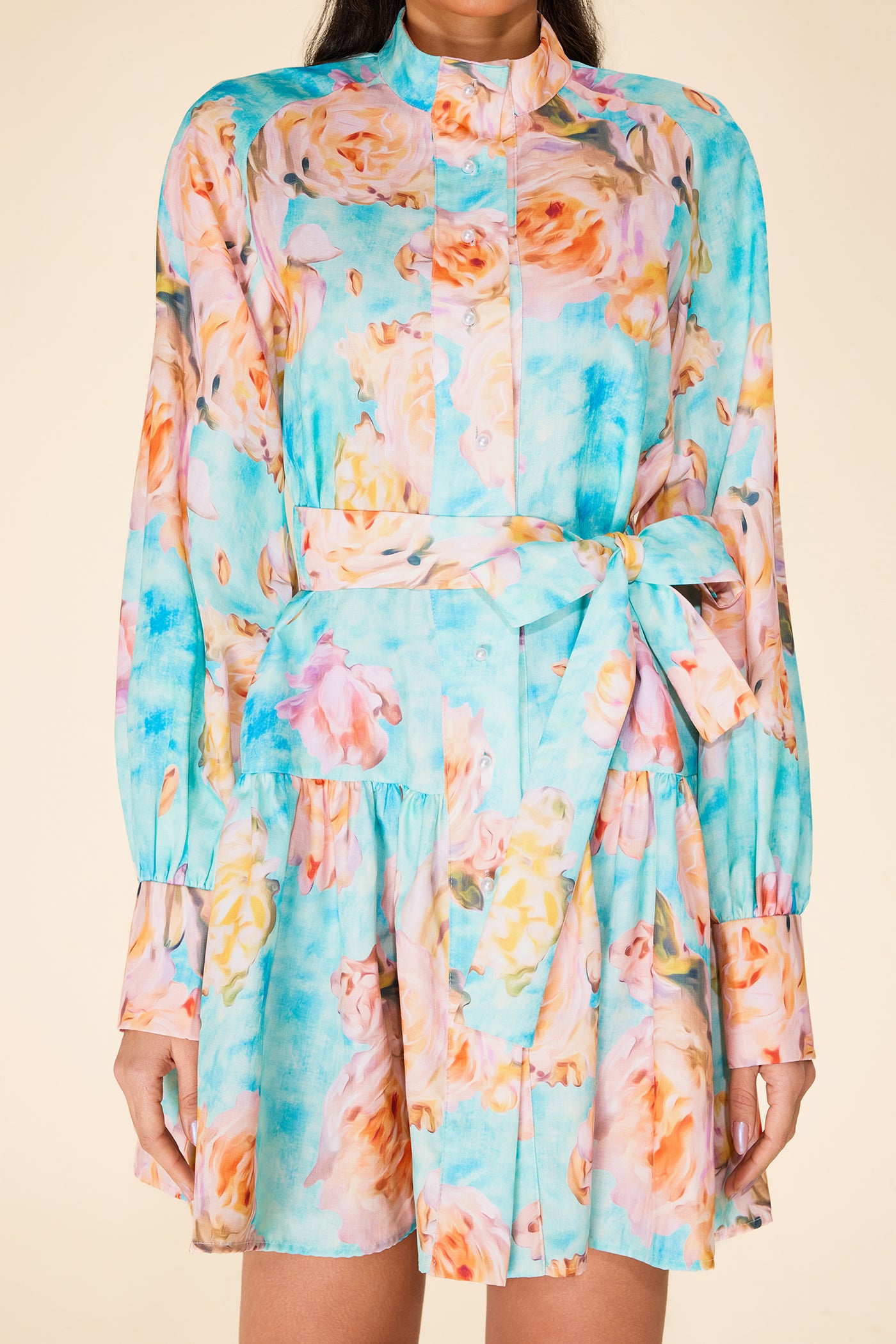 Reyanna™ | Floral Lantern Sleeve Mini Dress With Belt