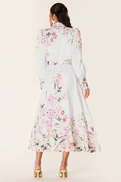 Reyanna™ | Floral Lantern Sleeve Midi Dress With Belt