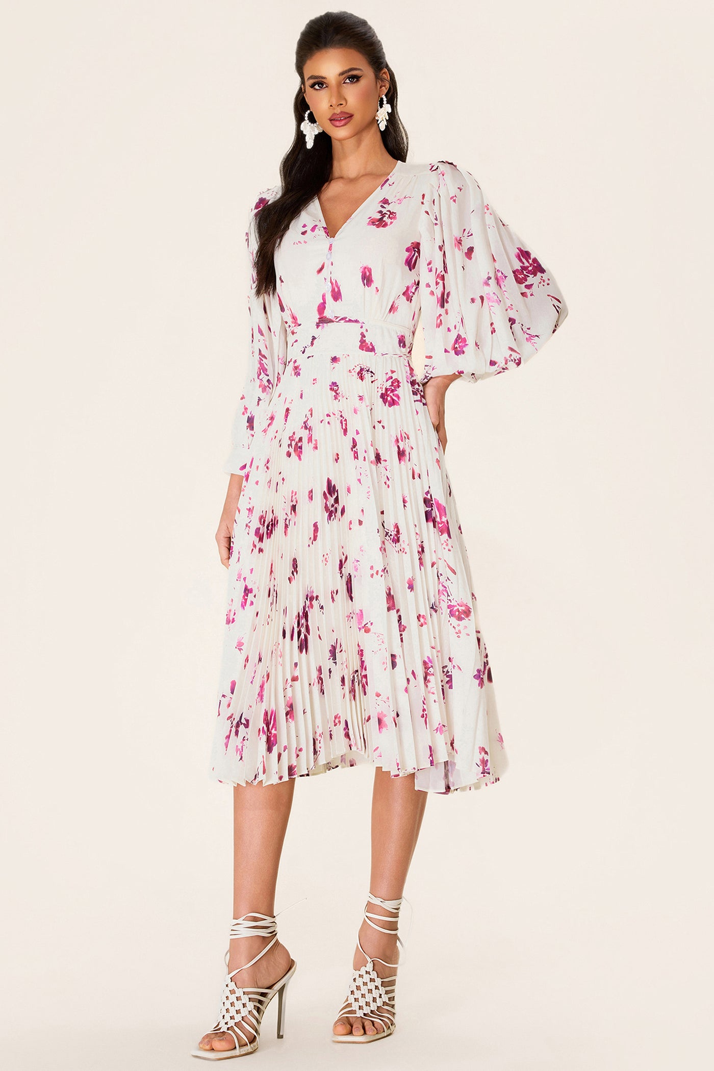 Reyanna™ | Chiffon Floral V-Neck Midi Dress