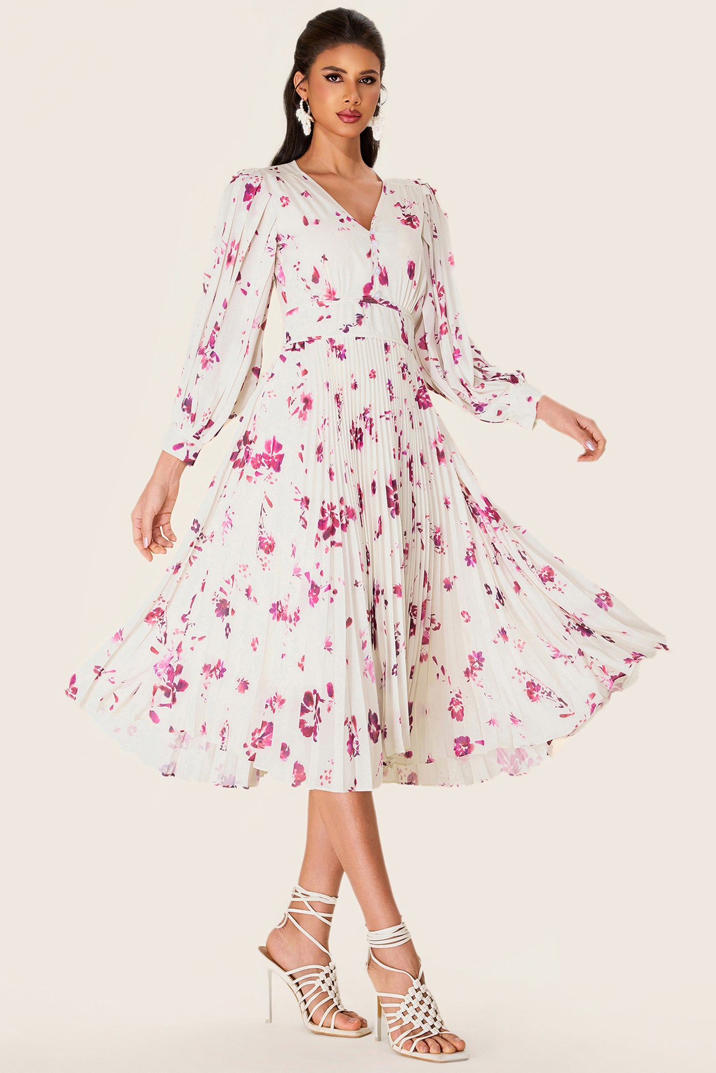 Reyanna™ | Chiffon Floral V-Neck Midi Dress