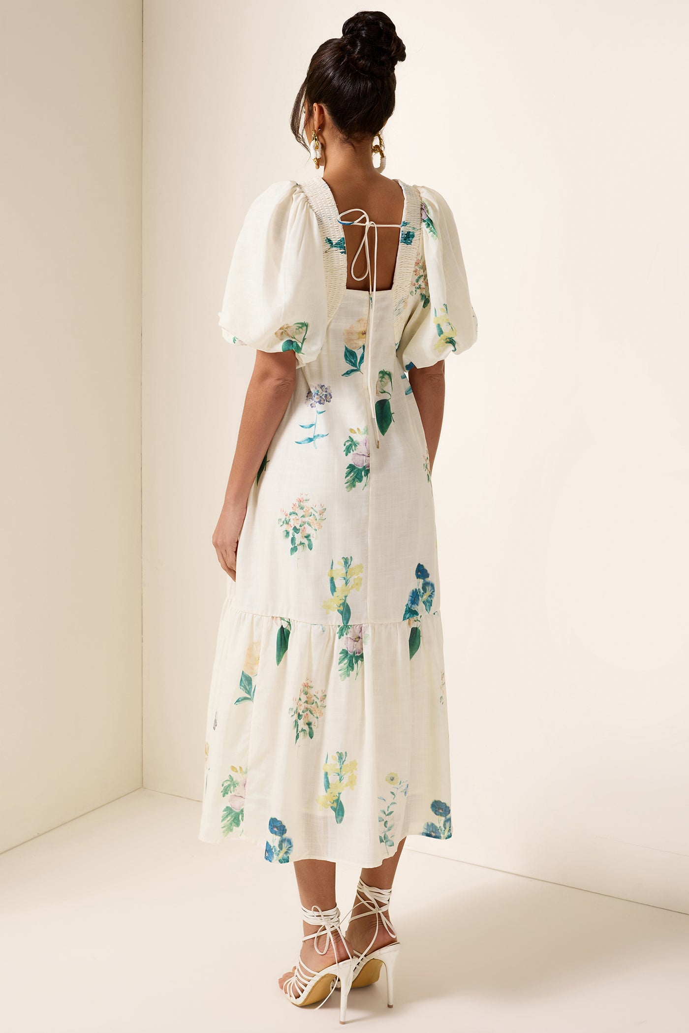 Reyanna™ | Floral Puff Sleeve Smocking Midi Dress