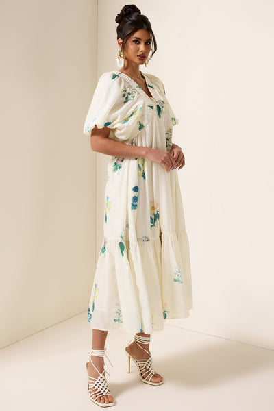 Reyanna™ | Floral Puff Sleeve Smocking Midi Dress